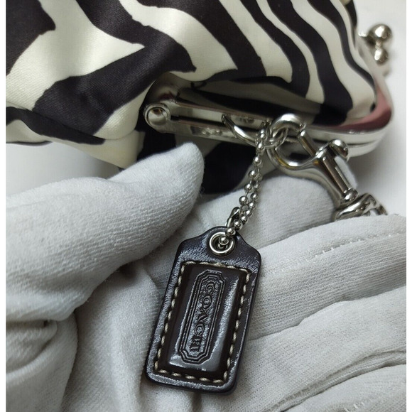 Coach Black White Satin Zebra Printed Kisslock Framed Wristlet - Wallet - Picture 7 of 15